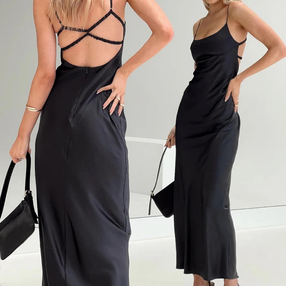 Ravia Black Satin Maxi Dress